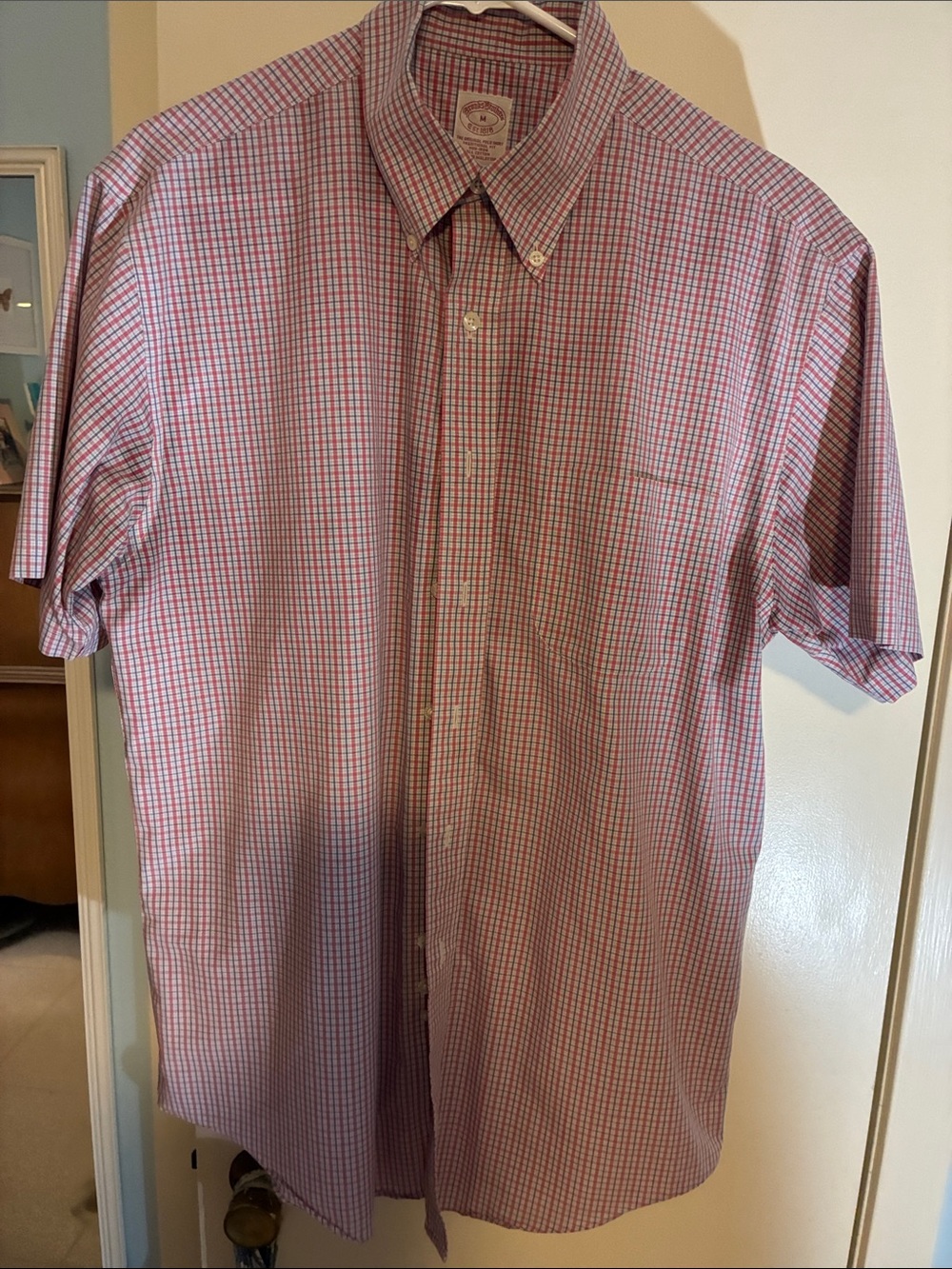 Brooks Brothers Pink and Blue Checked Short-Sleeve Button-Down Shirt